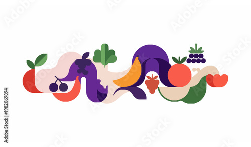 Minimal abstract fruits berries and vegetables flat vector organic food modern art composition