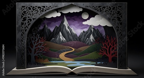 Open Book with Fantasy Landscape.
