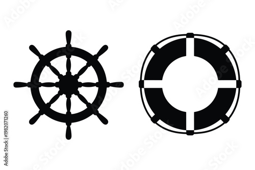 Nautical symbols: ship's wheel and life buoy illustration with nautical