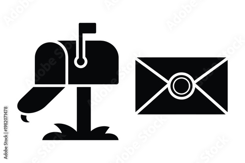 Mailbox and envelope silhouette vector with envelope communication delivery