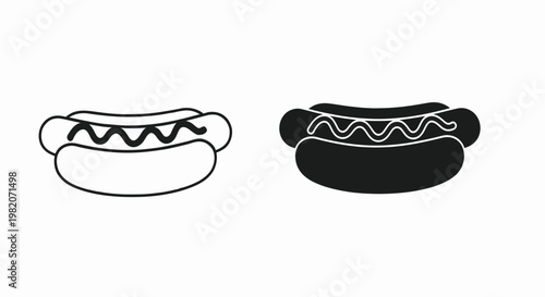 Collection of black silhouette hot dog icons with varying styles and details