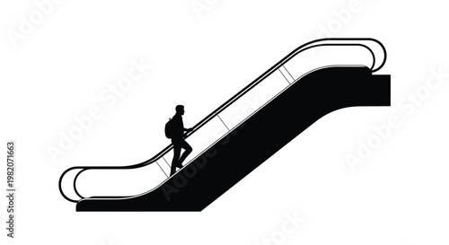 Silhouette of a person riding an escalator viewed from a side angle