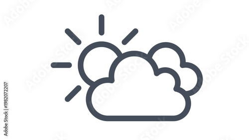 Minimalist black vector icon illustration of a sun behind clouds, representing partly cloudy weather conditions, meteorology, and sky forecast, isolated on a white background for design.
