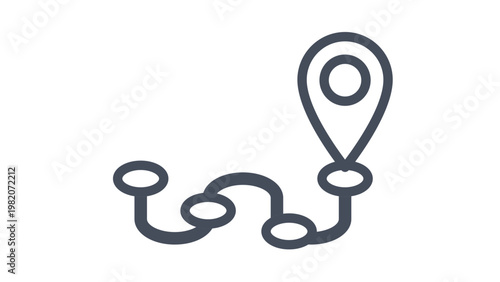 Navigation route path with multiple waypoints and a destination map pin location marker, black vector icon illustration on white background for logistics, travel, and GPS tracking apps.