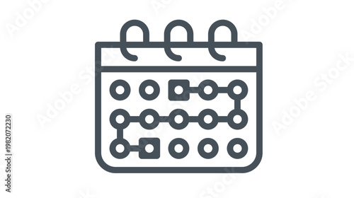 Minimalist vector icon of a spiral-bound calendar with a connected timeline of events and dates, perfect for planning, scheduling, and time management concepts in a clean graphic style.