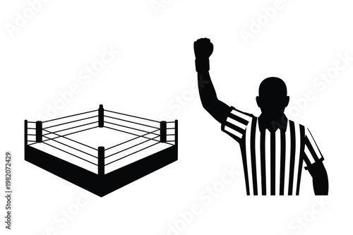 Wrestling ring and referee illustration with wrestling competition judgement