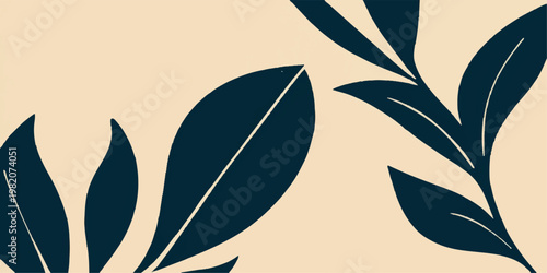 Abstract floral vector design featuring nature elements like leaves and swirls with bird silhouettes and feather patterns for a summer eco logo illustration