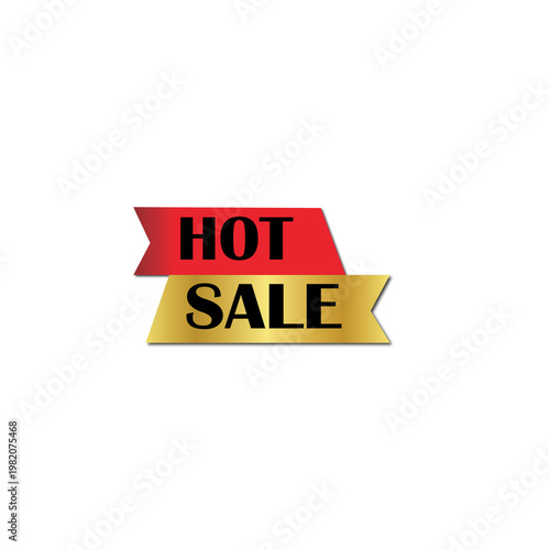 Hot Sale Gold and Red Ribbon style call to action button, Gold and Red Discount Label on PNG transparent  Background