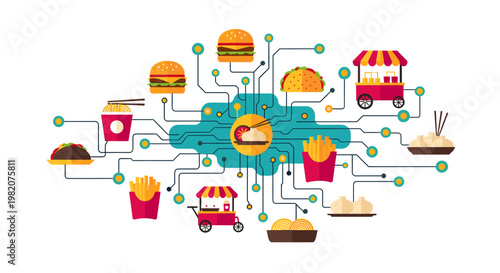 A playful illustration of a burger floating, conveying a lighthearted and appetizing feel, perfect for menus, ads, or social media promotions.