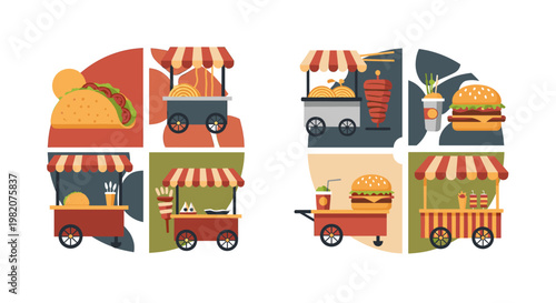 A vibrant food cart displaying a delicious taco, evoking a feeling of street food excitement and perfect for marketing materials showcasing culinary d