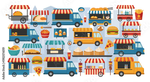 Vibrant illustration of a food cart brimming with delicious pasta and refreshing drinks. Perfect for marketing, blogs, or adding a touch of cheerful e