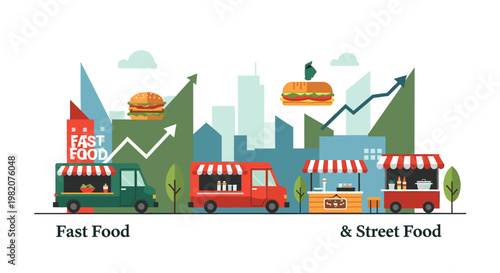 A vibrant, flat illustration of a food truck conveys a sense of convenience and deliciousness, ideal for marketing street food or promoting local busi