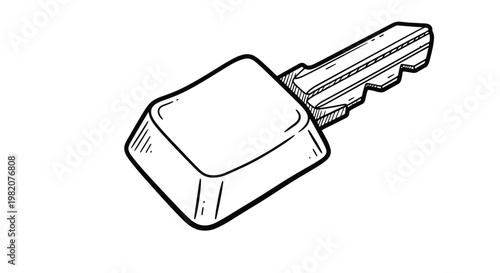 Clever black and white line art illustration of a key combined with a computer keyboard button, symbolizing password, access, and digital security.