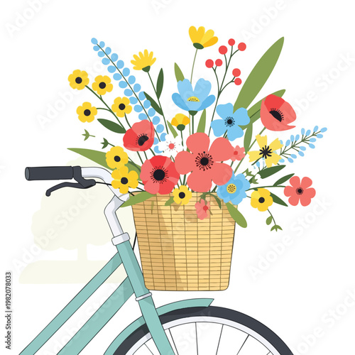 Colorful Floral Arrangement in Bicycle Basket for Eco Friendly and Nature Inspired Themes