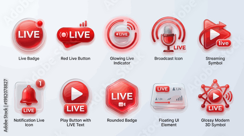 3D Live Streaming Icon Pack – Modern UI Broadcast & Social Media Collection