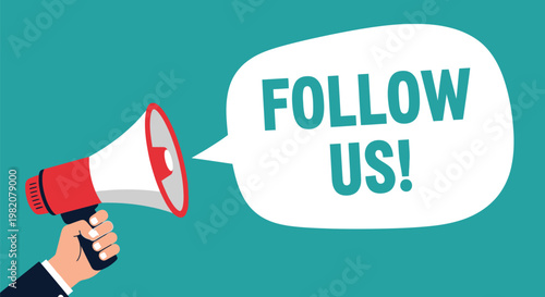 Social media megaphone, Follow us icon, Vector announcement