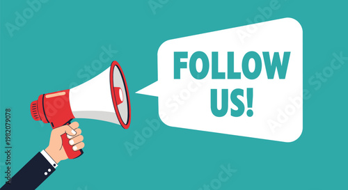 Social media megaphone, Follow us icon, Vector announcement