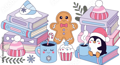 little girl with dog celebrating birthday party with cake and gifts illustration