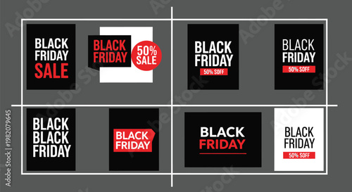 Black Friday sale, discount labels, vector icons, shopping badges