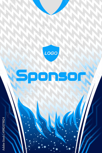 E-sports Jersey Design Template with Abstract Blue Pattern, Sport Fashion Kit Design Vector, Ready to Print Template Design.