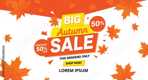 Autumn sale, big discount, vector, orange leaves