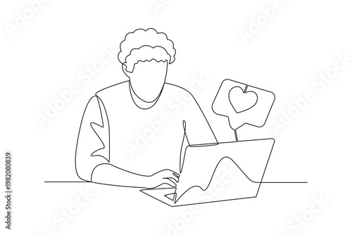 Content Creator Managing Social Media Marketing. Digital Marketing Concept. Single line draw design. Vector graphic illustration