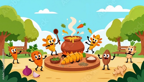 Playful Vector Illustration of Ayurvedic Ingredients as Characters