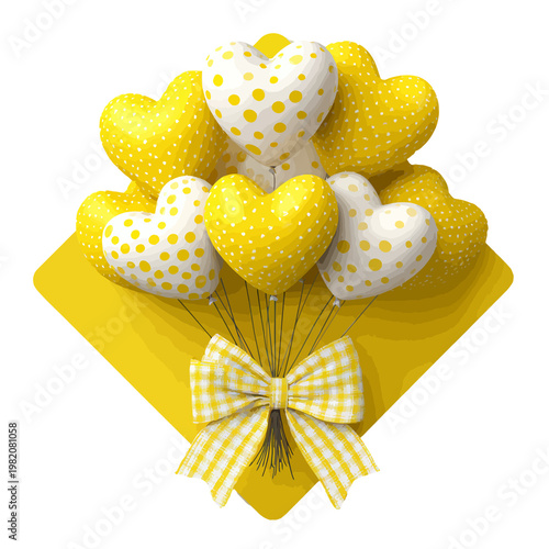 A cheerful bouquet of yellow heart-shaped balloons tied with a ribbon