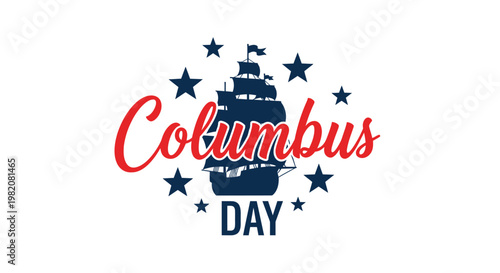 Columbus Day, holiday, vector icon, ship, stars