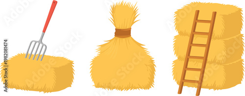 Set of kitchen knives utensils and wooden spoons with sunflower oil bottle and natural decoration isolated on white background