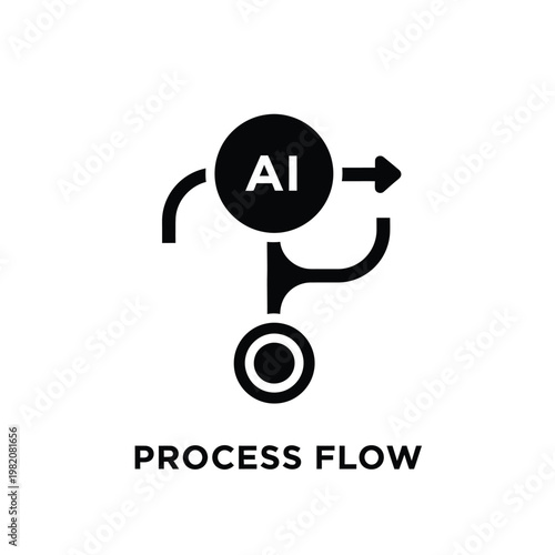A minimalist black icon depicts artificial intelligence processing utilizing arrows to indicate a circular flow of data high quality professional