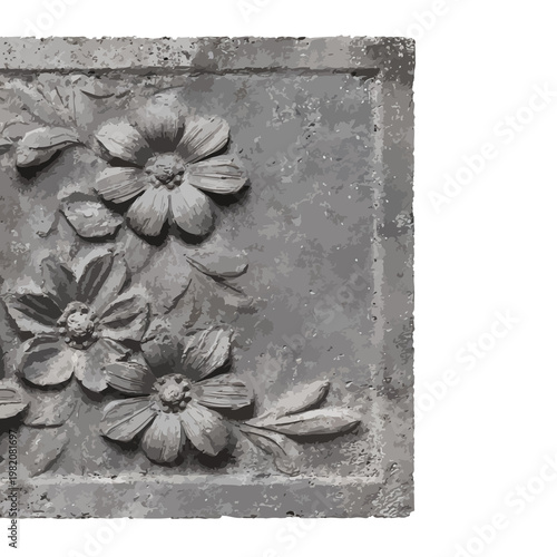 Ornate floral relief in aged stone panel