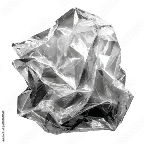 Translucent, crinkled material, reflecting light with sharp, angular folds
