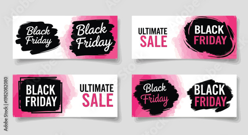 Black Friday sale banners, ultimate discount labels, vector