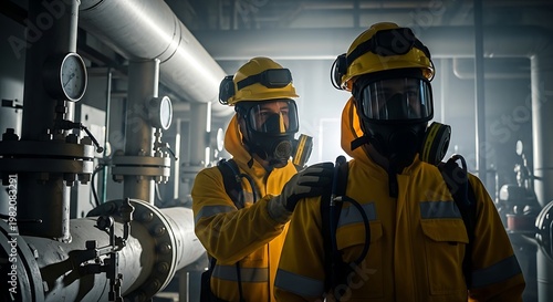 Hazmat Team Inspecting Industrial Facility Equipment.