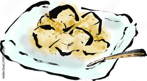 わらび餅の筆手書き和風イラスト素材