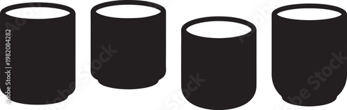 Set of black and white labels with different colors and shapes for 3d metal oil barrel and coffee cup container objects isolated on white illustration