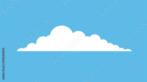 Single large white fluffy cloud floats against a bright and clear blue sky in this simple and clean vector illustration.