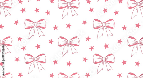 Pink Bows and Stars Pattern for Feminine, Cute, and Gift-Wrapping Design Elements"