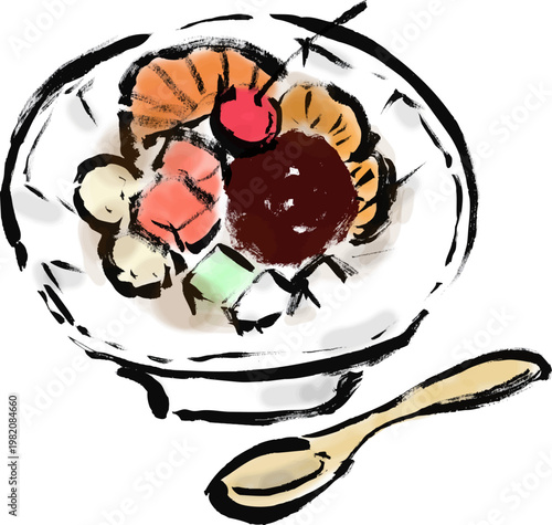 あんみつの筆手書き和風イラスト素材