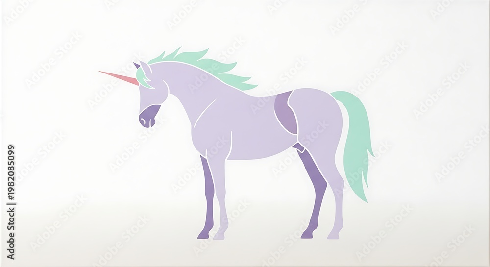 Obraz premium Elegant unicorn illustration with a pastel color palette on white background.