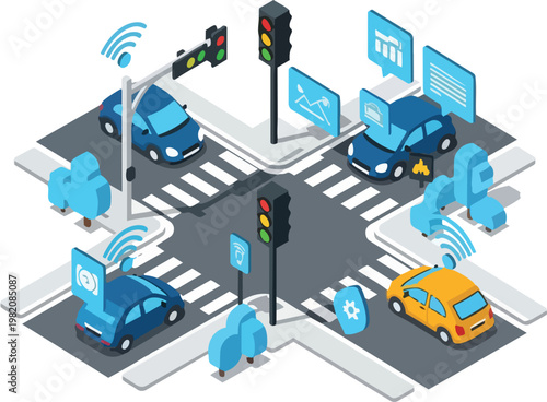 Autonomous Vehicle Technology and Smart Traffic Management System with IoT Connectivity in Isometric City Intersection