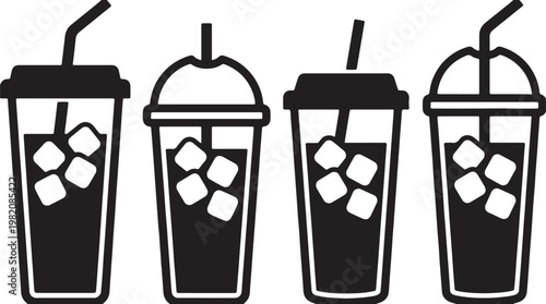 Isolated black trash can vector illustration icon featuring a metal garbage container and plastic waste symbols set against a clean white background