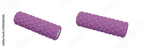 Two purple foam rollers travel ready, compact duo designed for pilates and core stability, lightweight texture offers grip during balance drills, perfect for home gym, studio, or travel bag