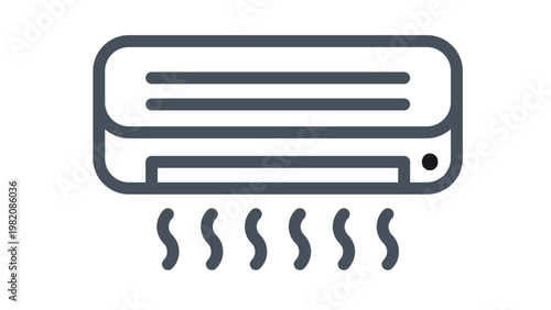 Air conditioner vector icon illustration. Minimalist black silhouette of a wall-mounted AC unit with cooling airflow lines. Modern climate control symbol for home or office cooling systems.