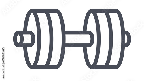 Black line art dumbbell vector icon illustration for fitness, bodybuilding, and weightlifting. Minimalist gym equipment symbol for workout, strength training, and healthy lifestyle designs.