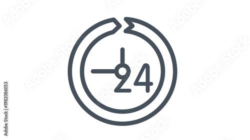 24 Hours Service Vector Icon Illustration. Minimalist Black Line Art Symbol of Round the Clock Availability, Continuous Time Cycle, and All Day Support for Business and Customer Care.
