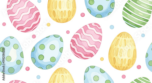 Colorful Easter Eggs with Stripes and Polka Dots Pattern for Spring and Holiday Decoration