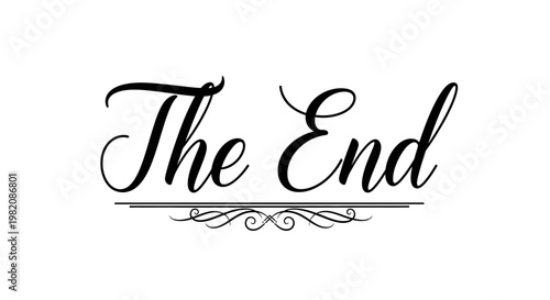 The End Elegant Script Lettering with Flourish Underline, isolated white background