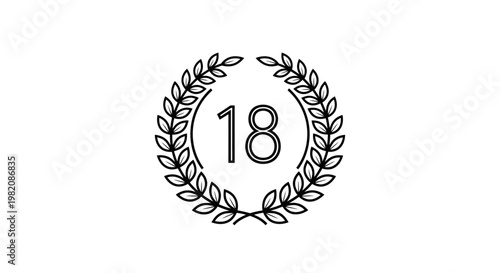 Number 18 inside a black outline laurel wreath, isolated white background.
